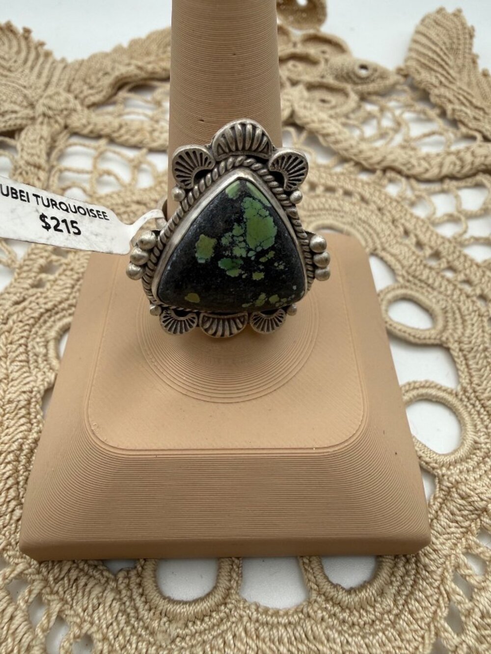 Artisan Sterling Silver Hubei Turquoise Statement Ring Intricate Southwest Adj